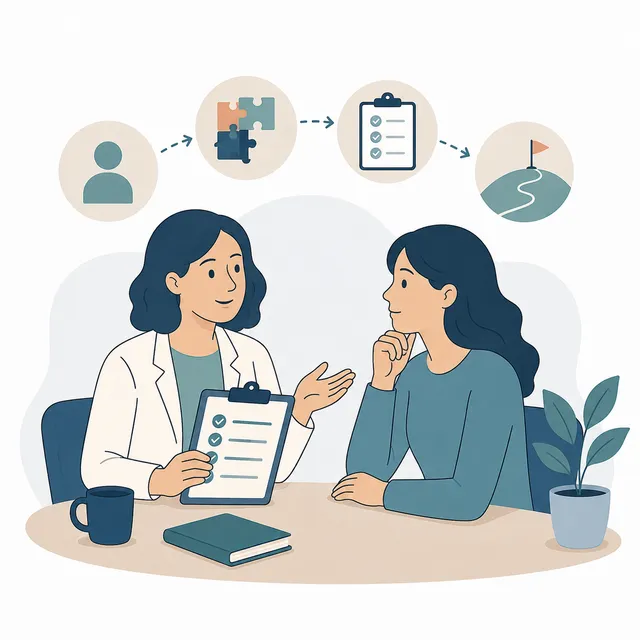 Illustration of a provider and client reviewing an individualized training plan together
